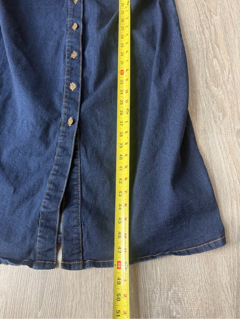 Casual Dark Blue Denim Button-Front Fitted Midi Shirt Dress Chic Minimal Western - Picture 4 of 5